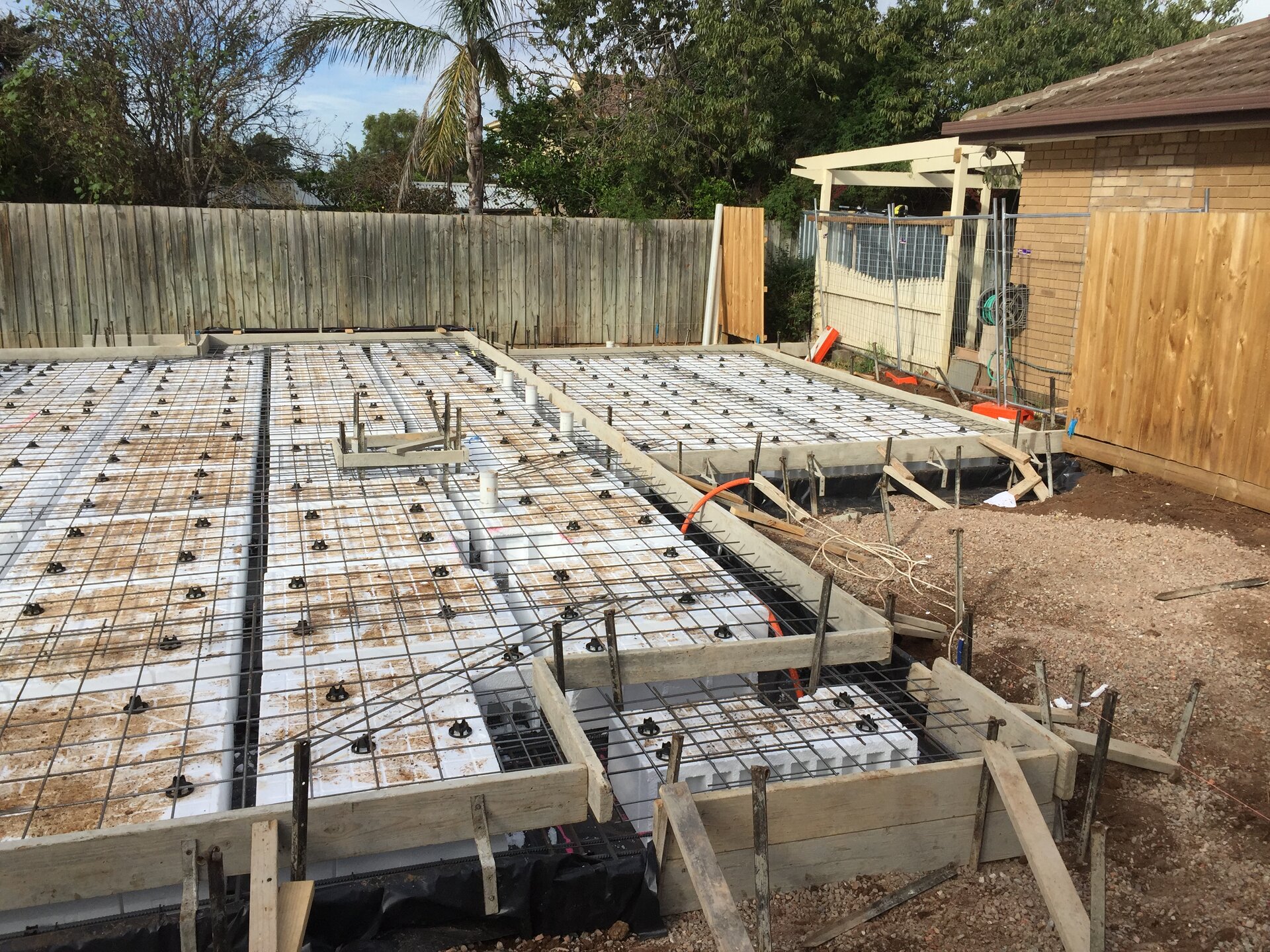 Waffle slab preparation with rebar mesh reinforcement