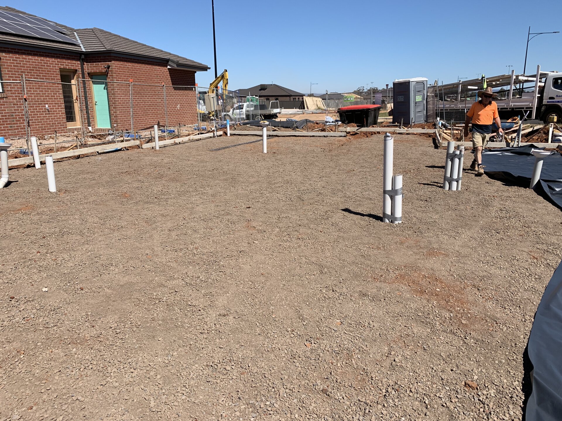 Slab preparation with plumbing stubs on new build